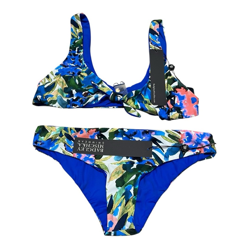 Badgley Mischka Royal Blue Tropical Print Two Piece NWT - Picture 2 of 3